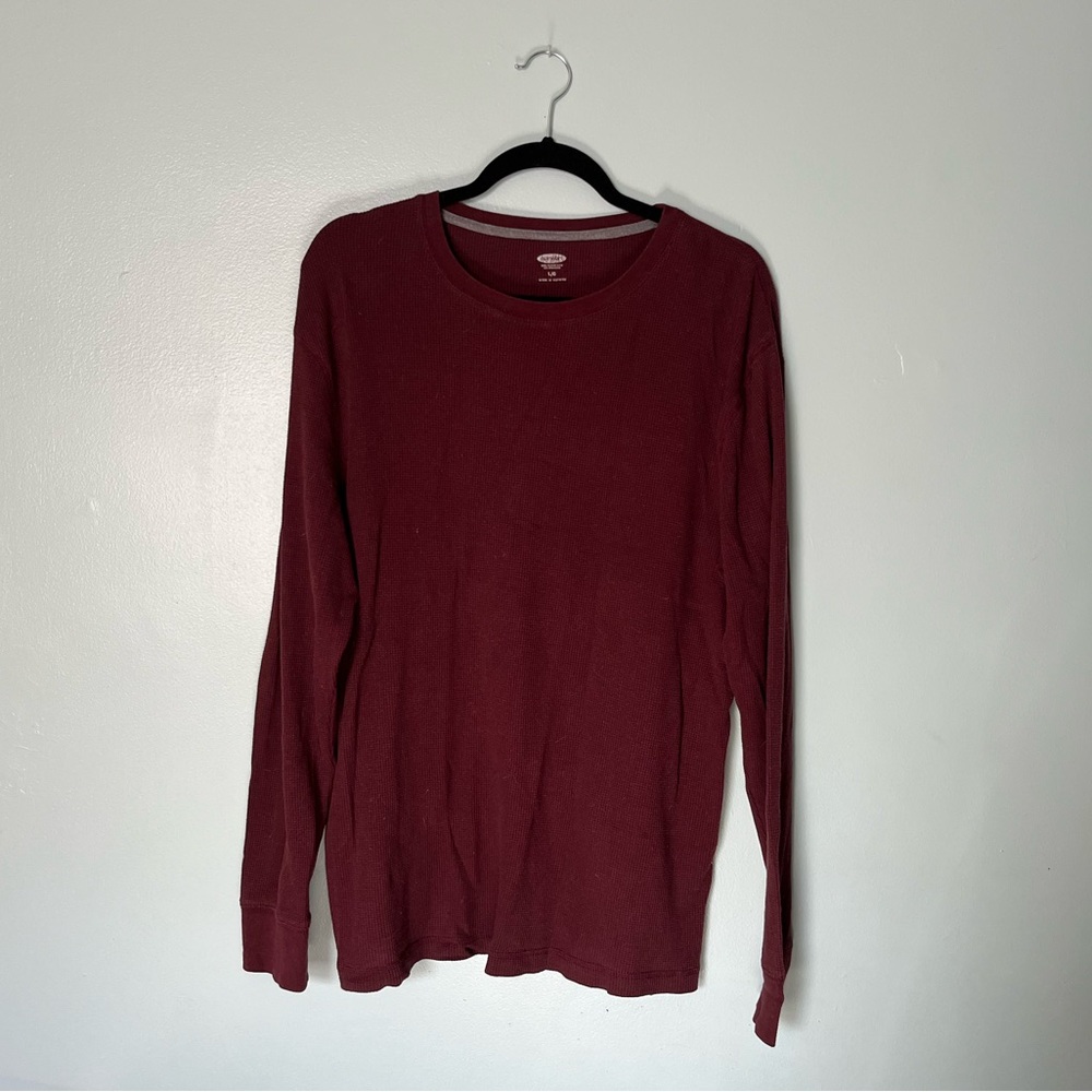 Old Navy Waffle Knit Long Sleeve Shirt Large Red